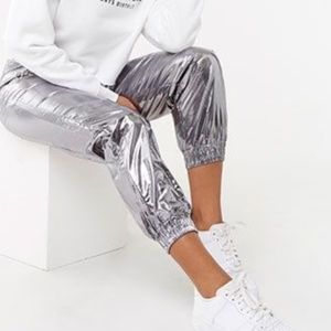 GunMetal Metallic Nylon Joggers Small